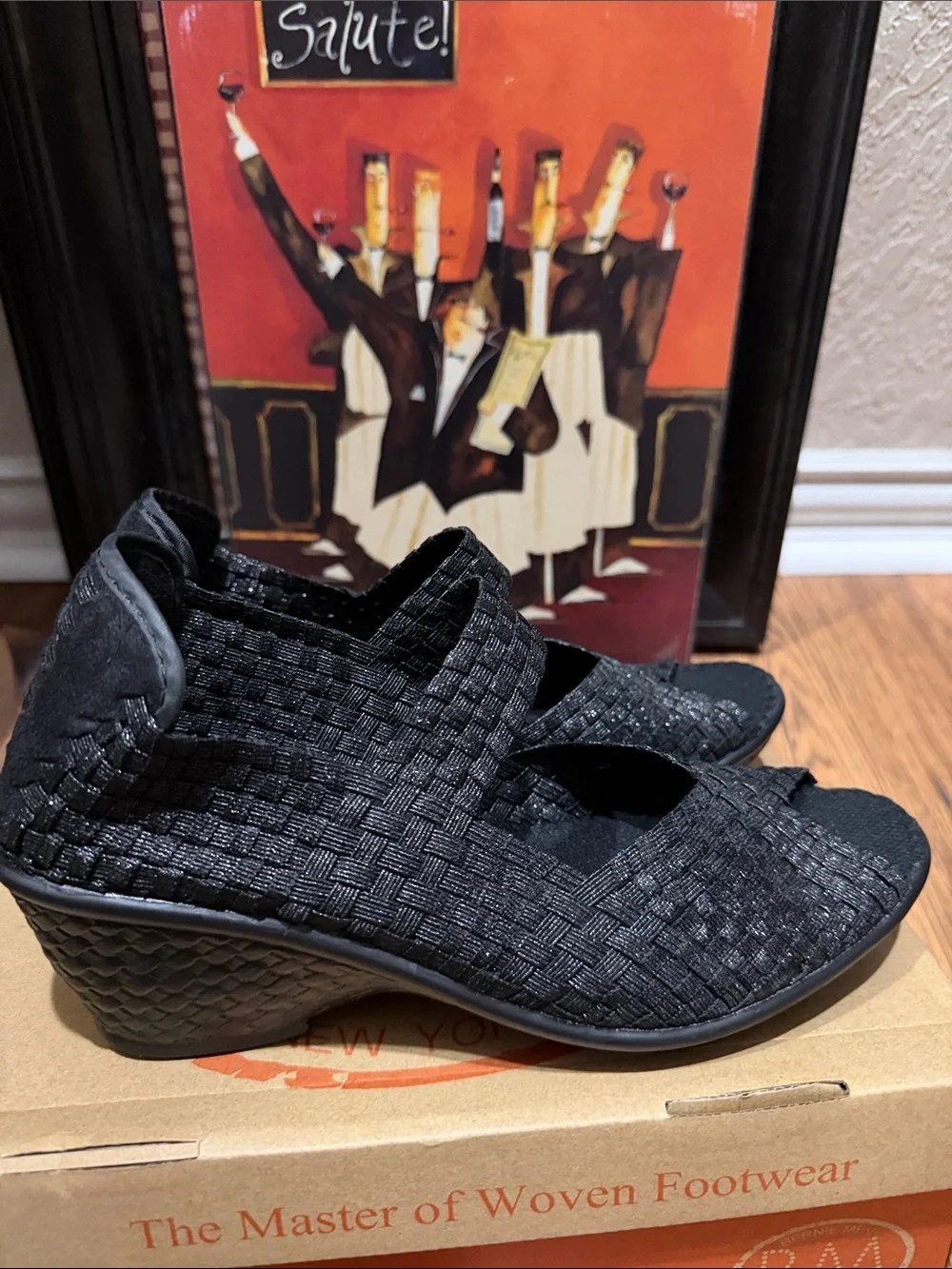 bernie mev. Black Stretch Wedge Mary Jane Sandals